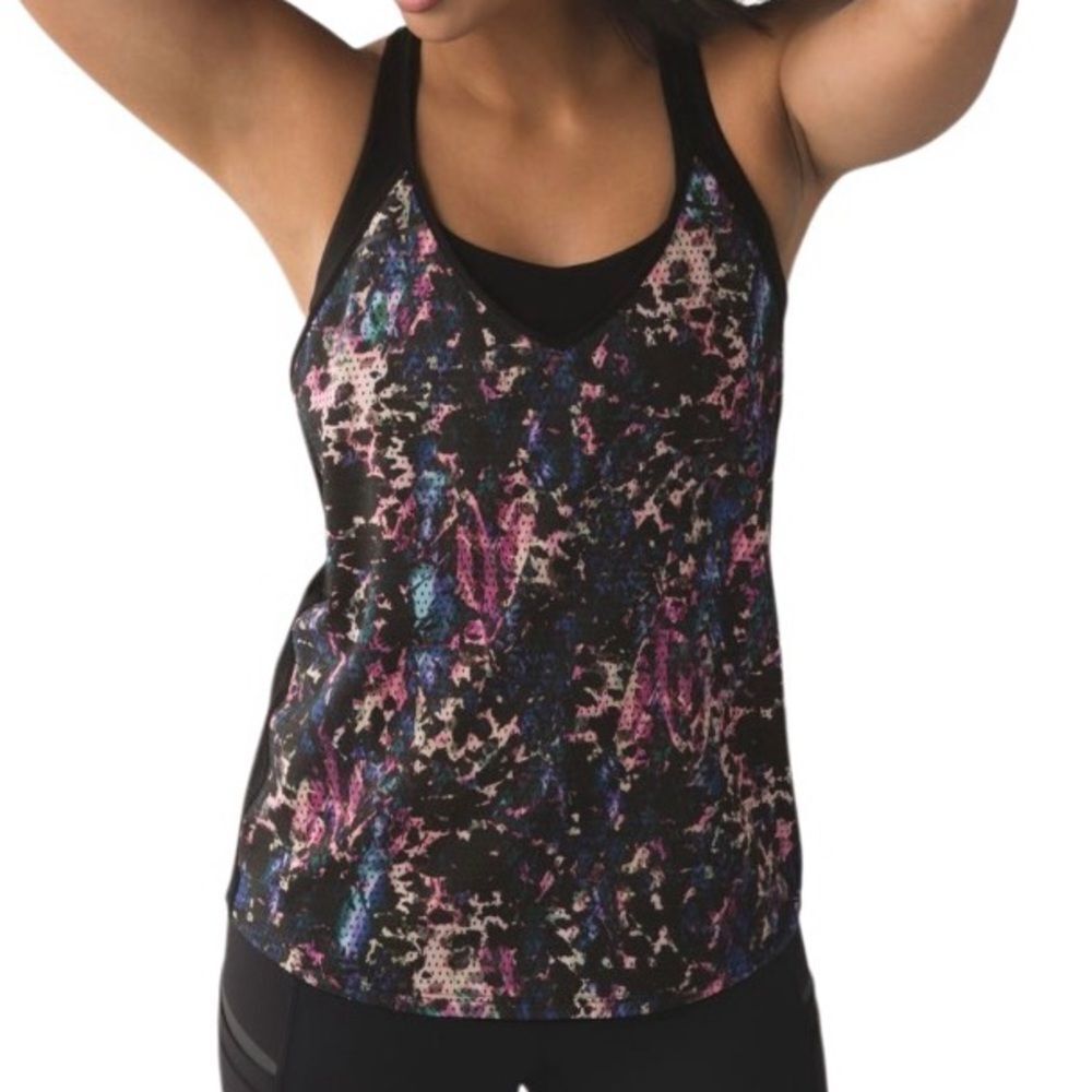 Lululemon Breezy Singlet Floral Sport Black Multi / Black Tank Top Size 10